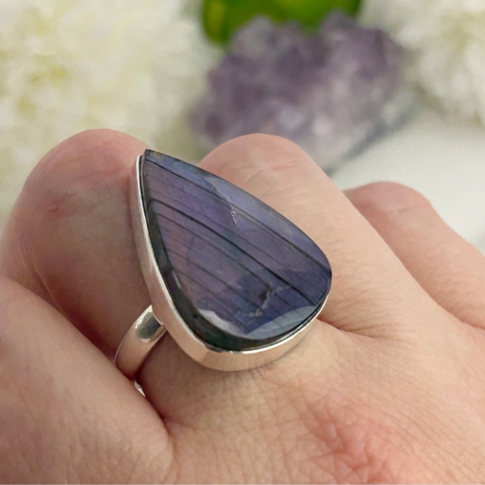 Purple Labradorite Ring Size 9 Pure Sterling Silver 925 Colorful Boho New - Picture 4 of 11
